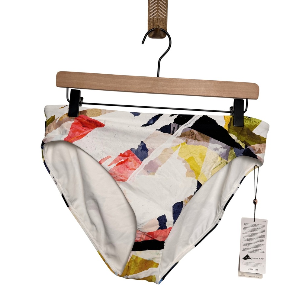 CALIA High Waist Bikini Bottom Abstract Print L Swimwear Beach Vacation UPF50